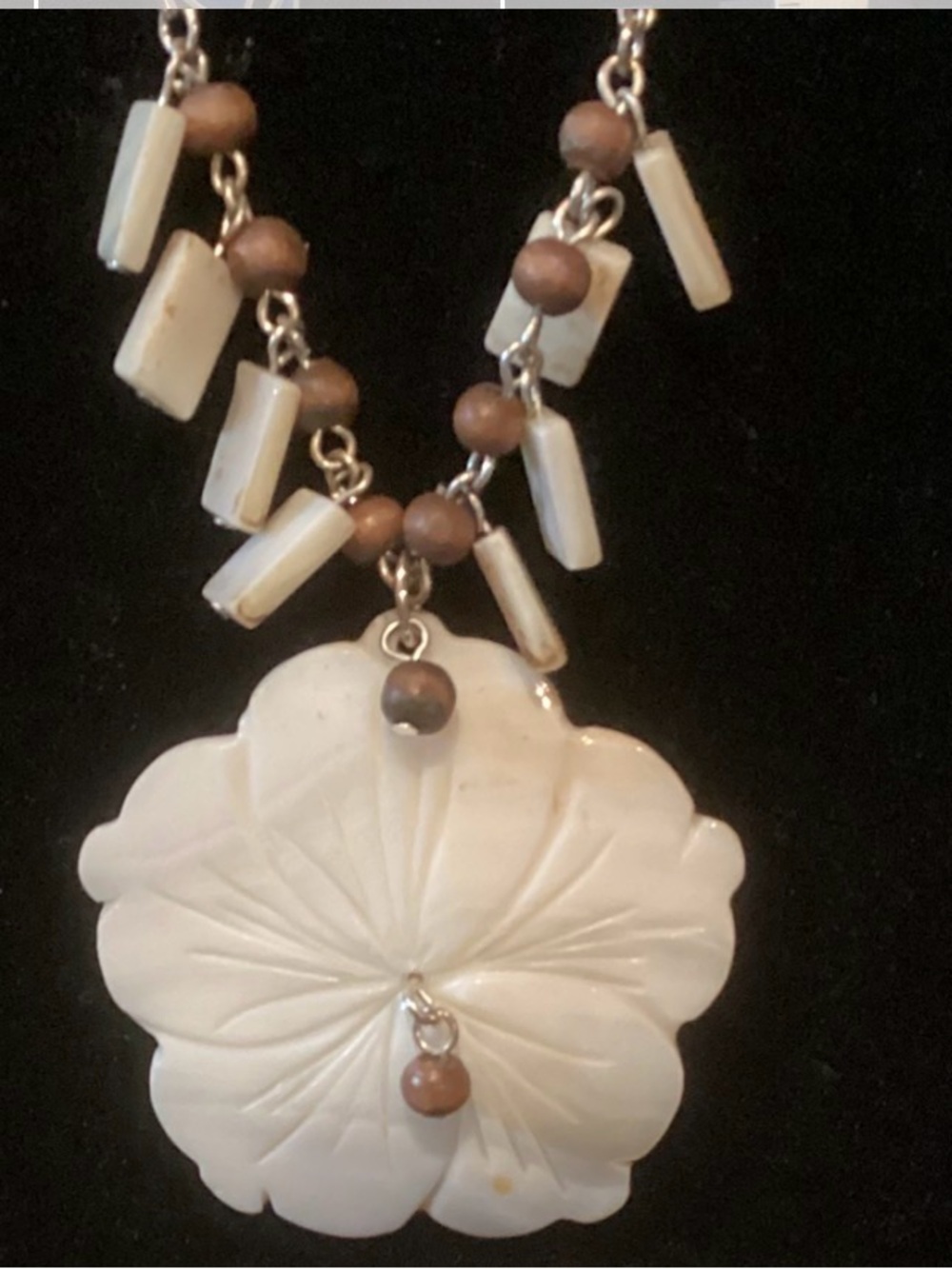 Avon Carved Cream Mother-of-Pearl Flower Necklace and Earrings